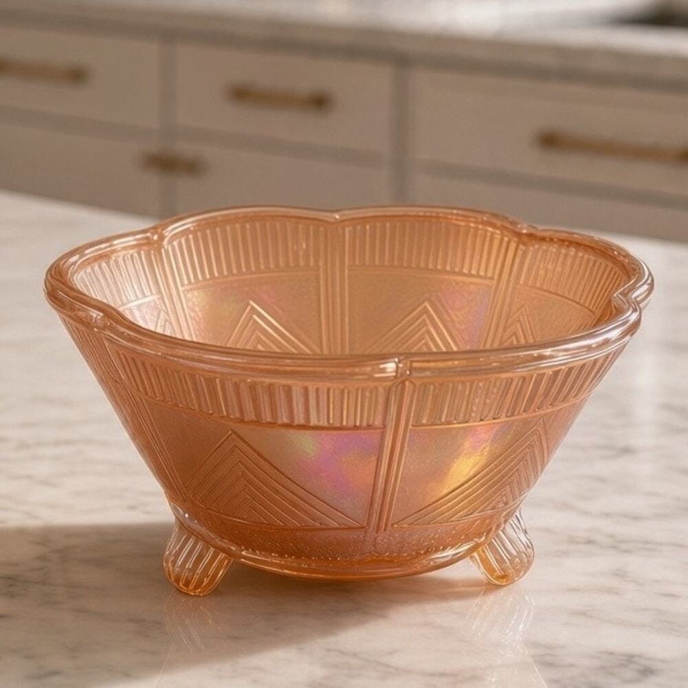 Antique Sowerby Lea Herringbone Marigold Carnival Glass 3 Footed Sugar Bowl